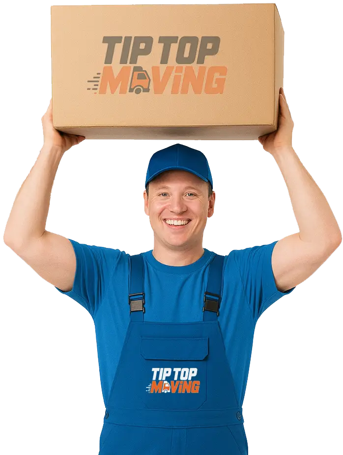Tip Top Moving worker holding box